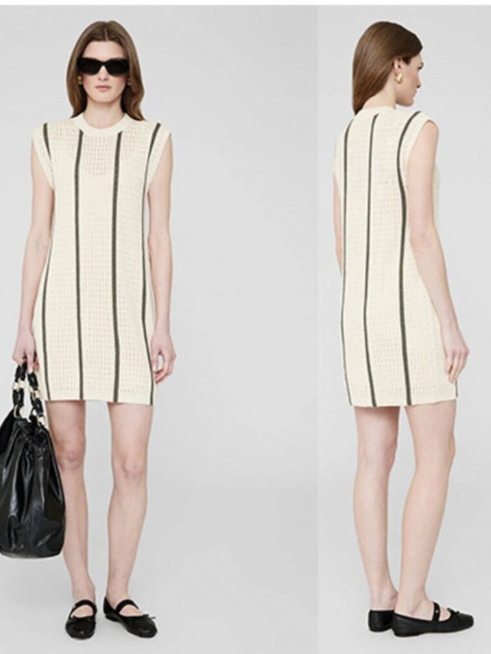 Anine Bing Crochet Dress in Ivory and Black Stripe in Small